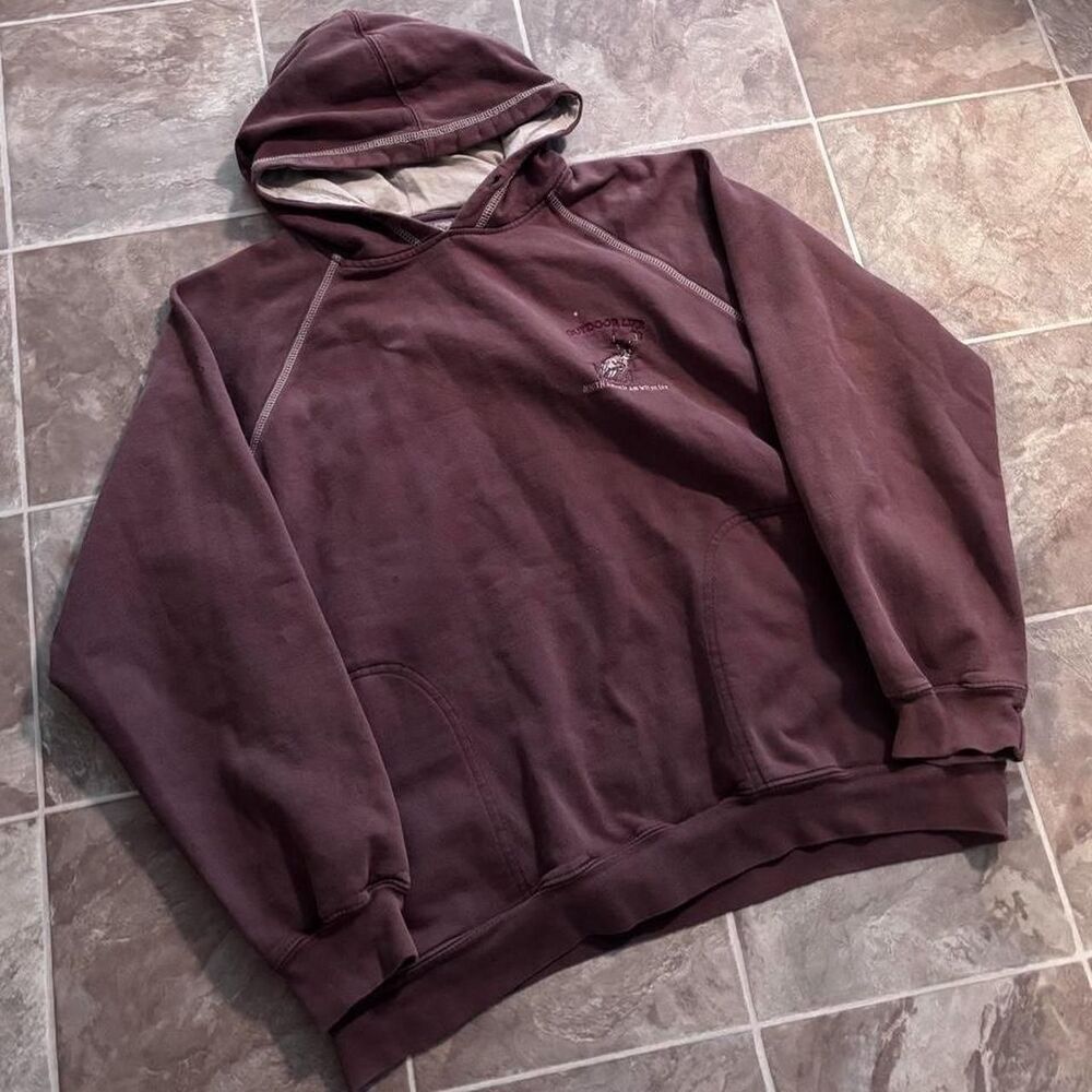 Vintage 1990s faded brown outdoor life deer nature baggy hoodie, Size XL
